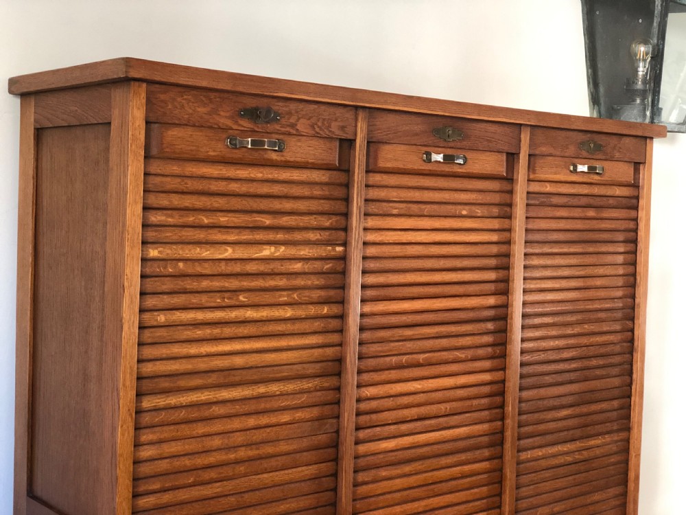 French Antique Triple Oak Tambour Filing Cabinet  View VII