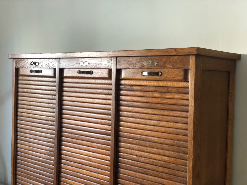 French Antique Triple Oak Tambour Filing Cabinet  View VIII
