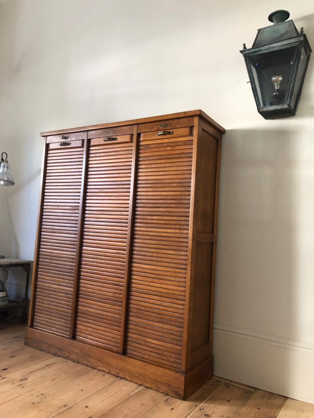 French Antique Triple Oak Tambour Filing Cabinet  View X