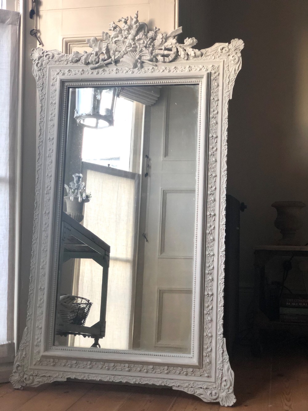 Large 19th century French antique painted mirror 