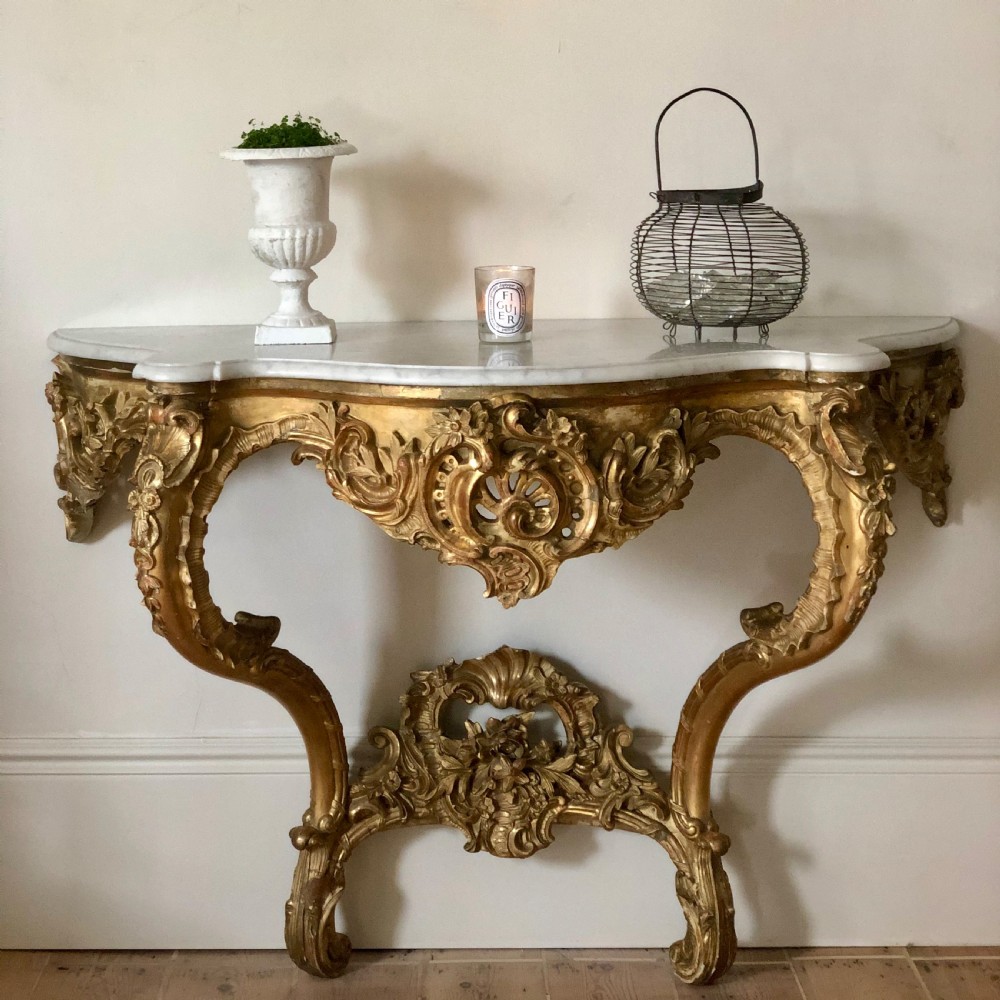 Large 19th century French gilt and marble console table  View V