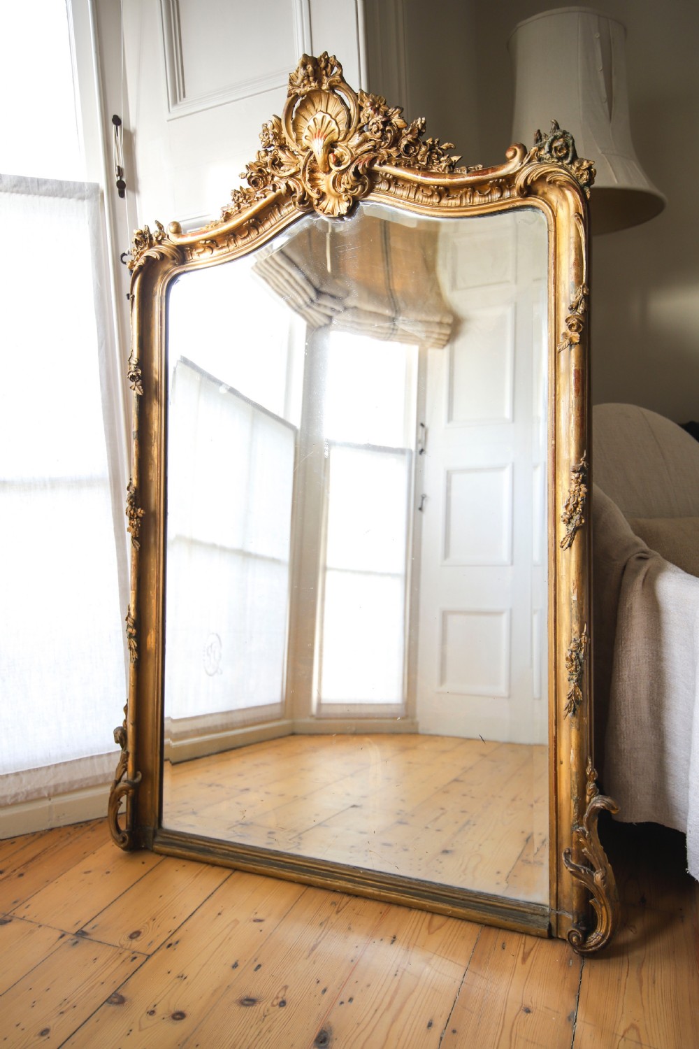 Large antique French gilt Louis XV mirror c1880