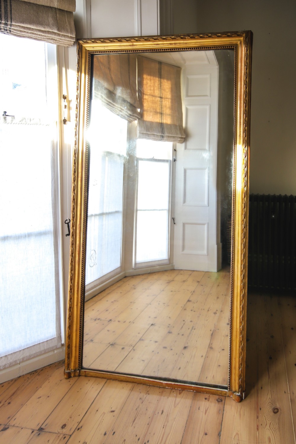 19th century French antique gilt leaner mirror overmantel