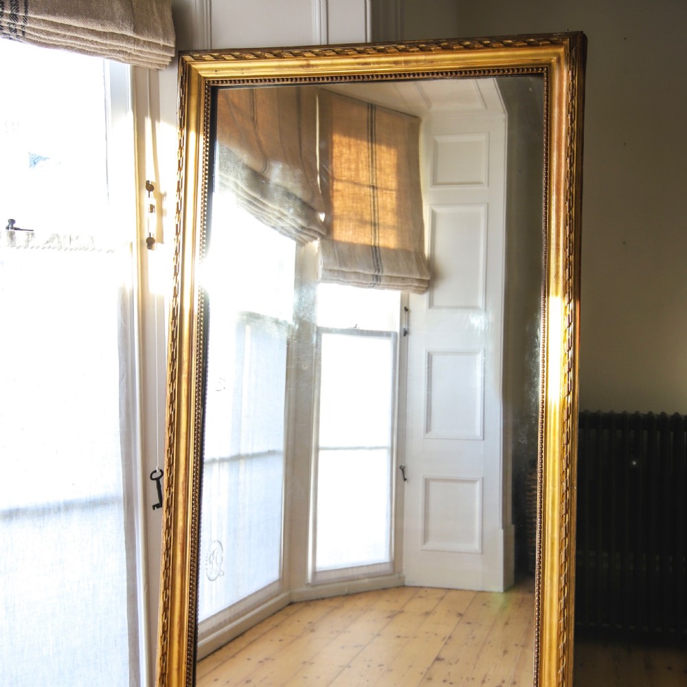 19th century French antique gilt leaner mirror overmantel View II