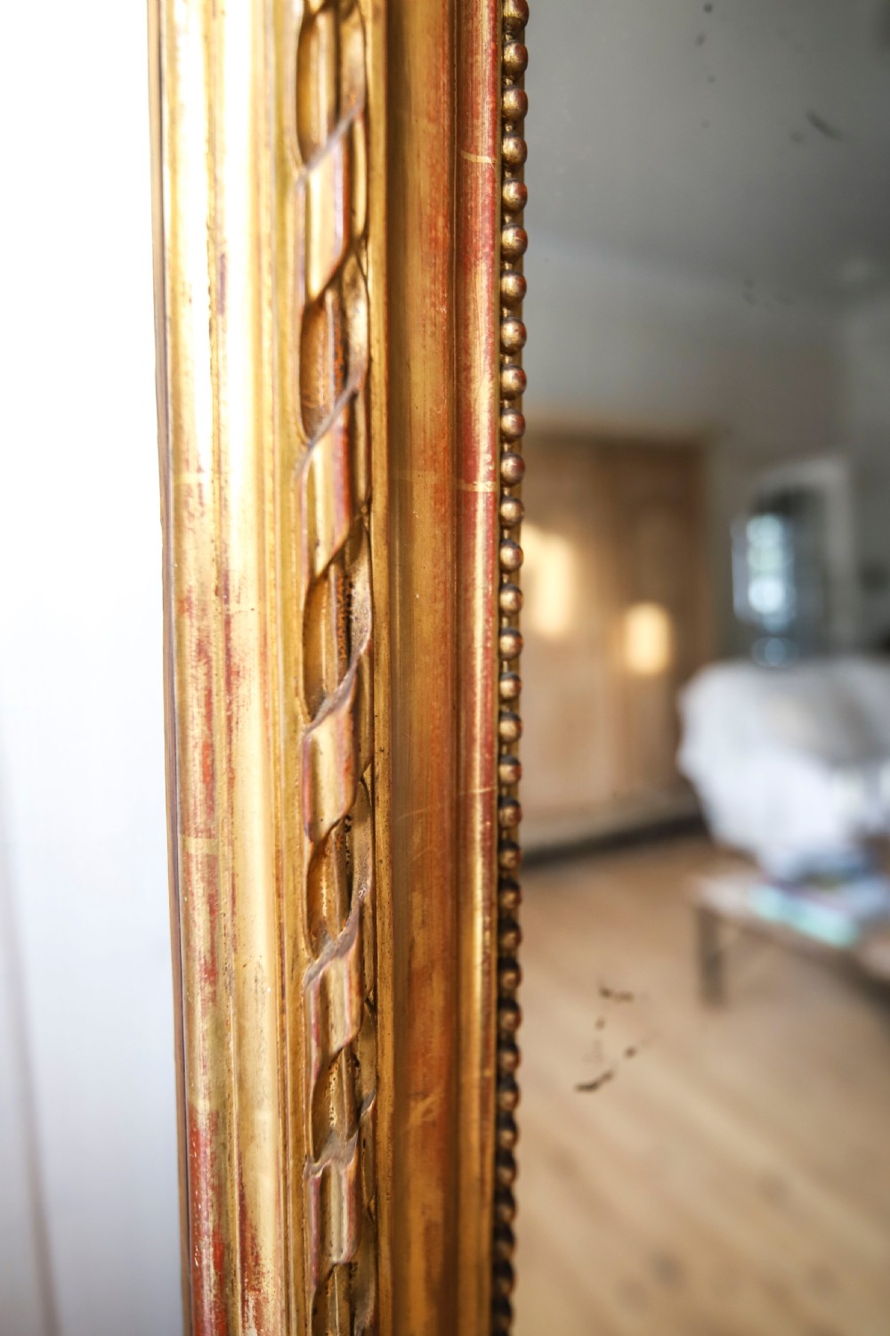 19th century French antique gilt leaner mirror overmantel View IV