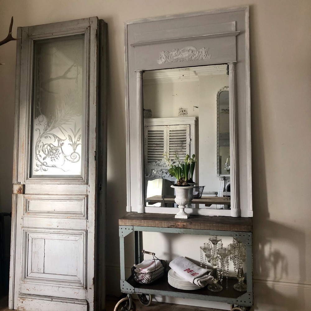 Large French antique painted  mirror - mercury glass
 View II