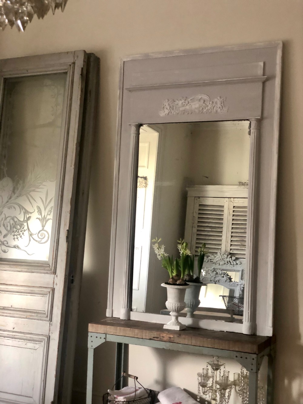 Large French antique painted  mirror - mercury glass
 View VI