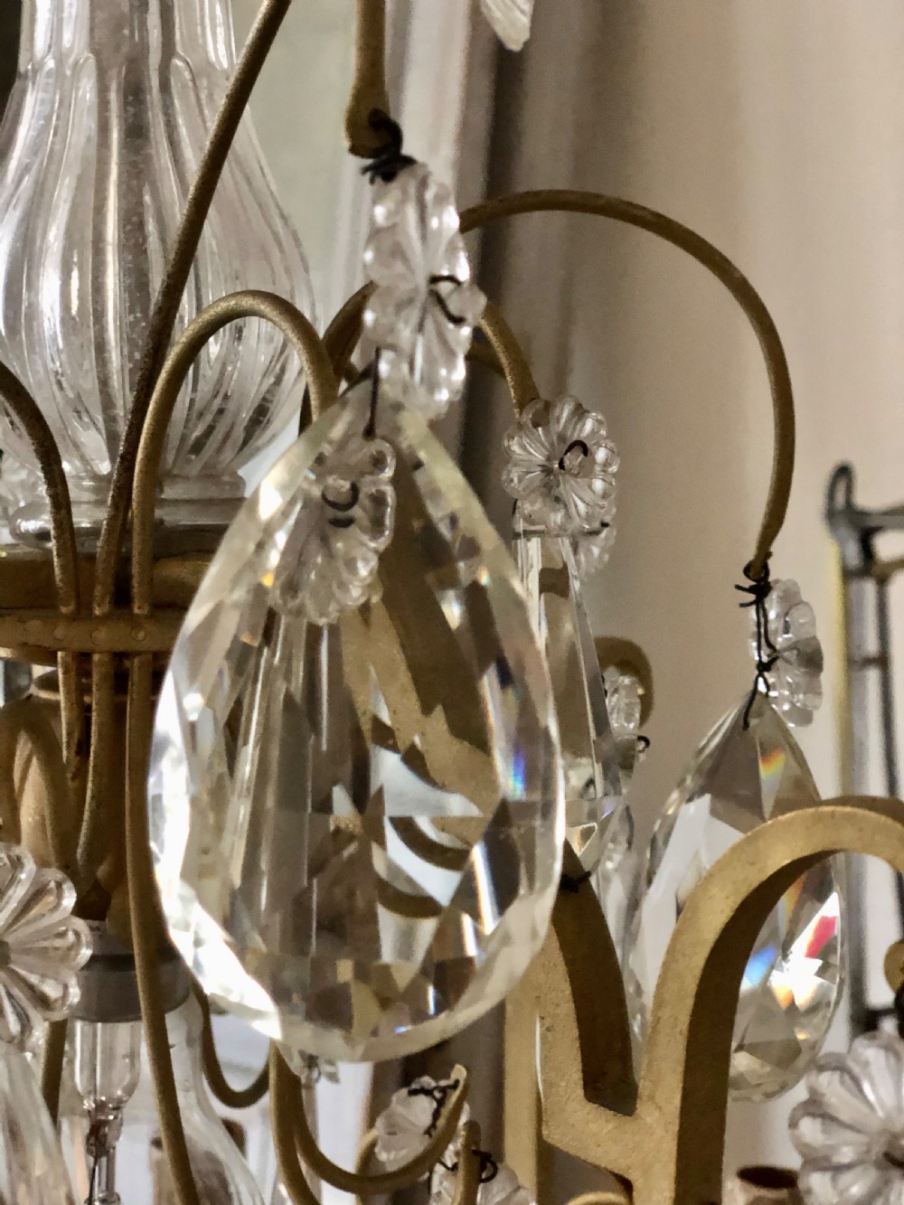 Large 19th century French antique cage chandelier View II