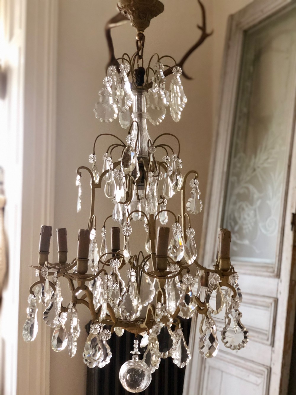 Large 19th century French antique cage chandelier View V