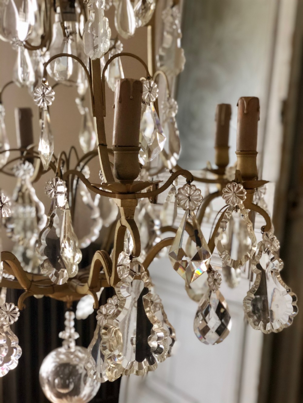 Large 19th century French antique cage chandelier View VI