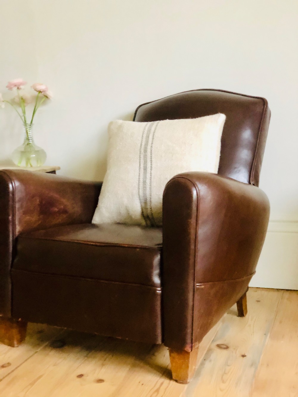 Art Deco French vintage leather club chair c1930 View II