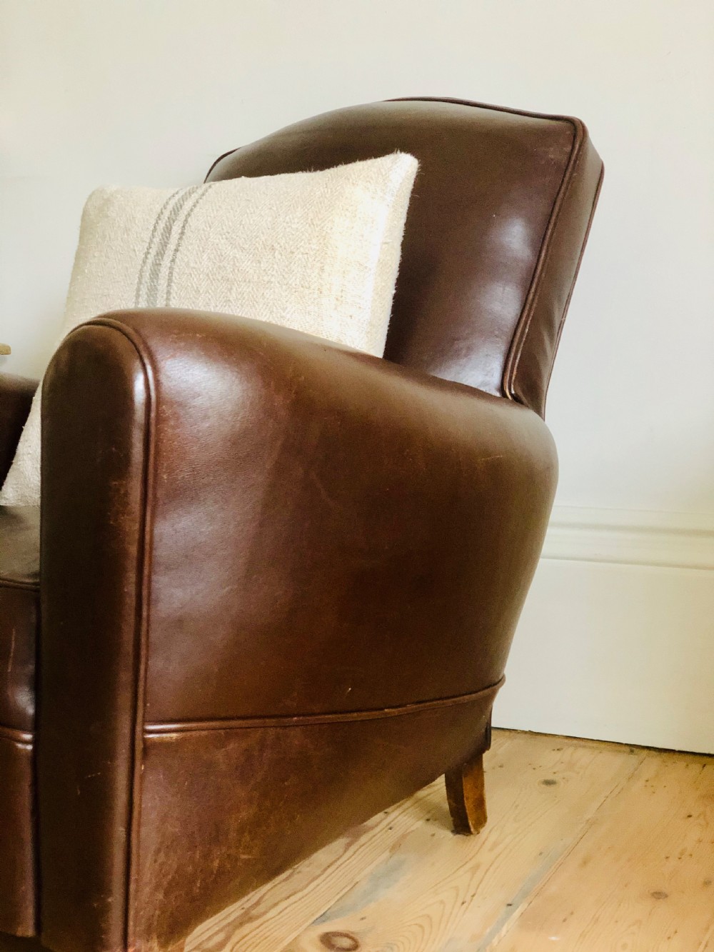 Art Deco French vintage leather club chair c1930 View III