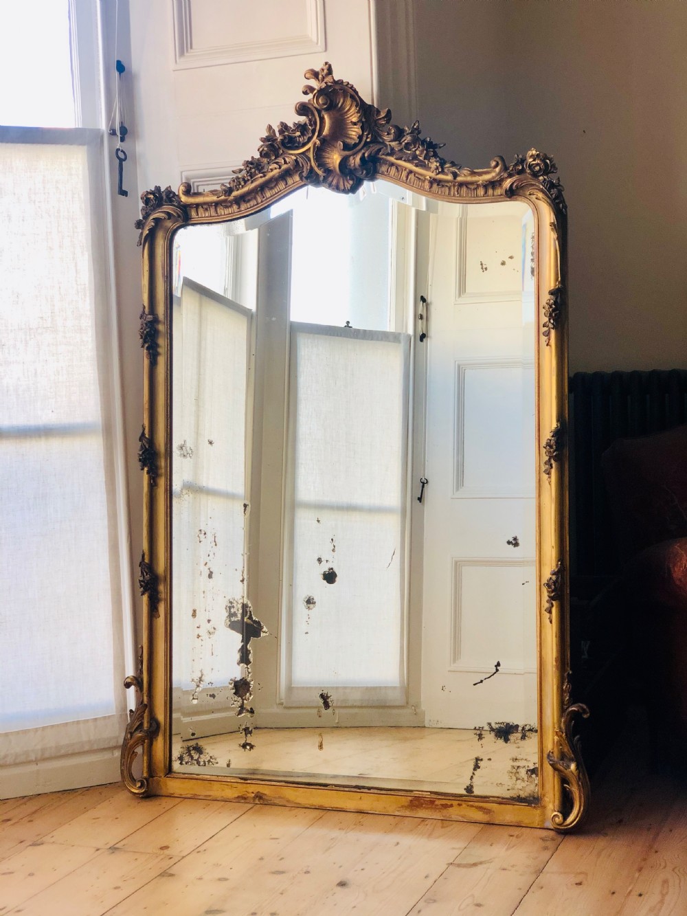 Large antique French gilt Louis XV mirror c1880