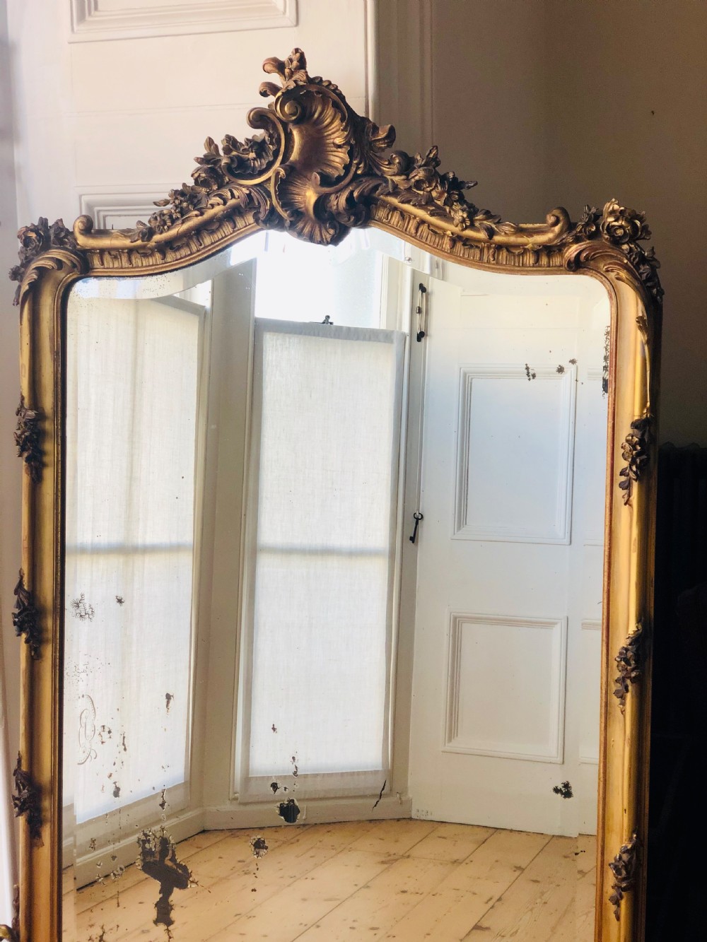 Large antique French gilt Louis XV mirror c1880 View IV