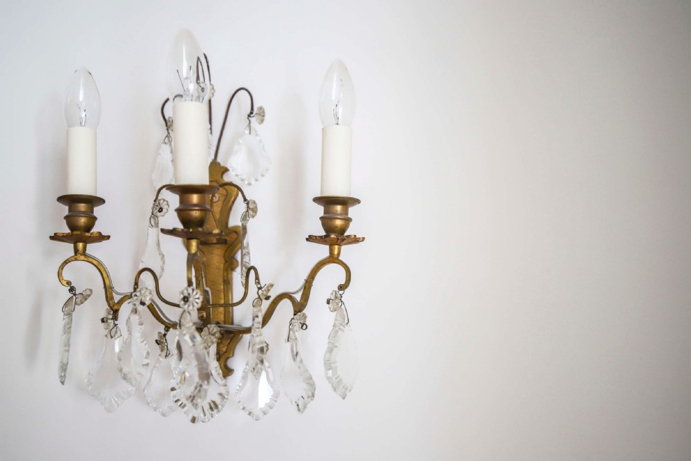 Pair of antique French crystal wall lights / sconces - rewired  View VI
