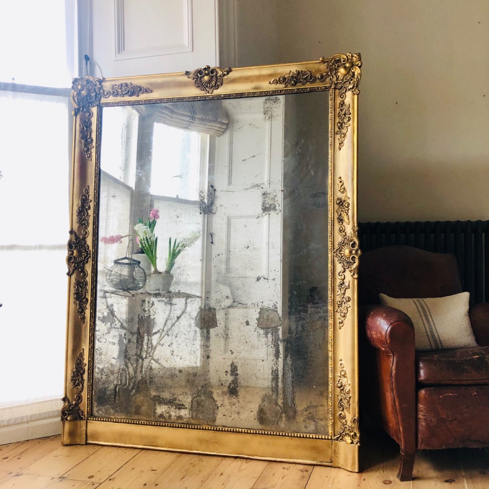 French antique gilt mirror - foxed / distressed mercury glass