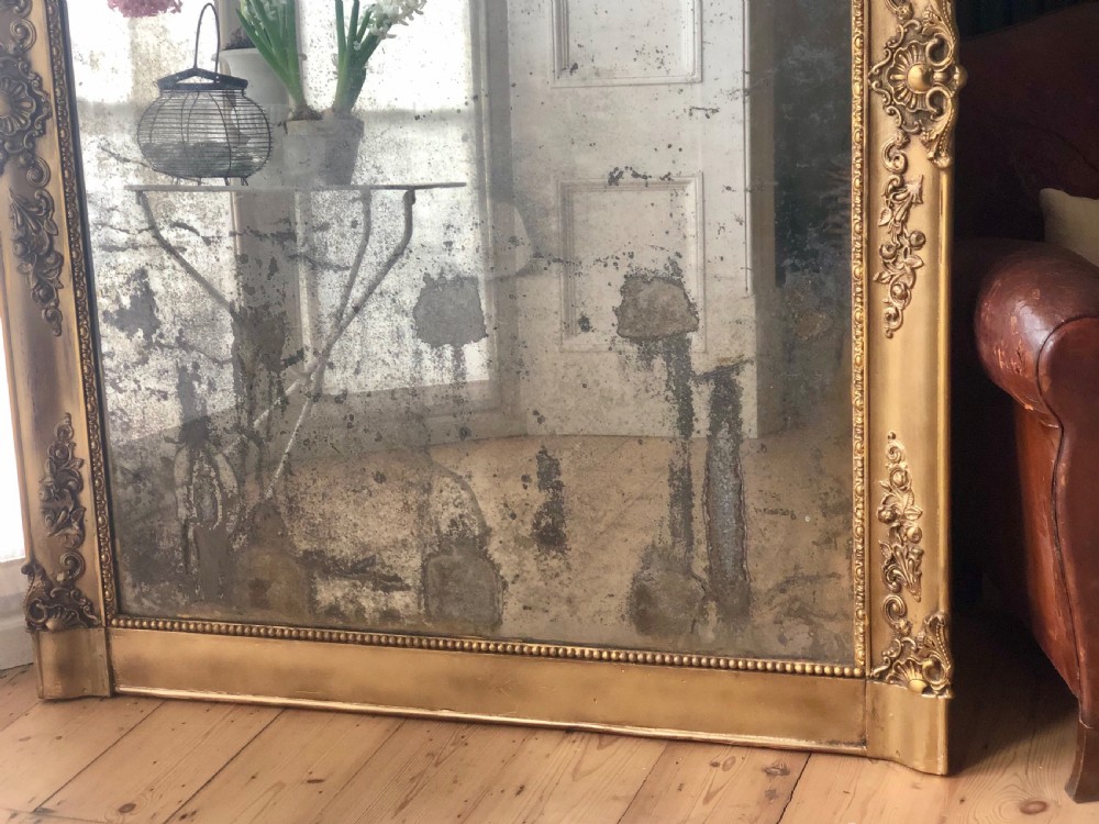 French antique gilt mirror - foxed / distressed mercury glass View III
