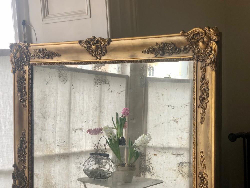 French antique gilt mirror - foxed / distressed mercury glass View IV