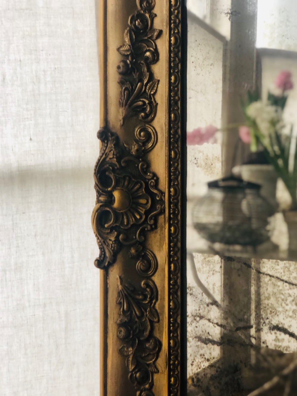 French antique gilt mirror - foxed / distressed mercury glass View V