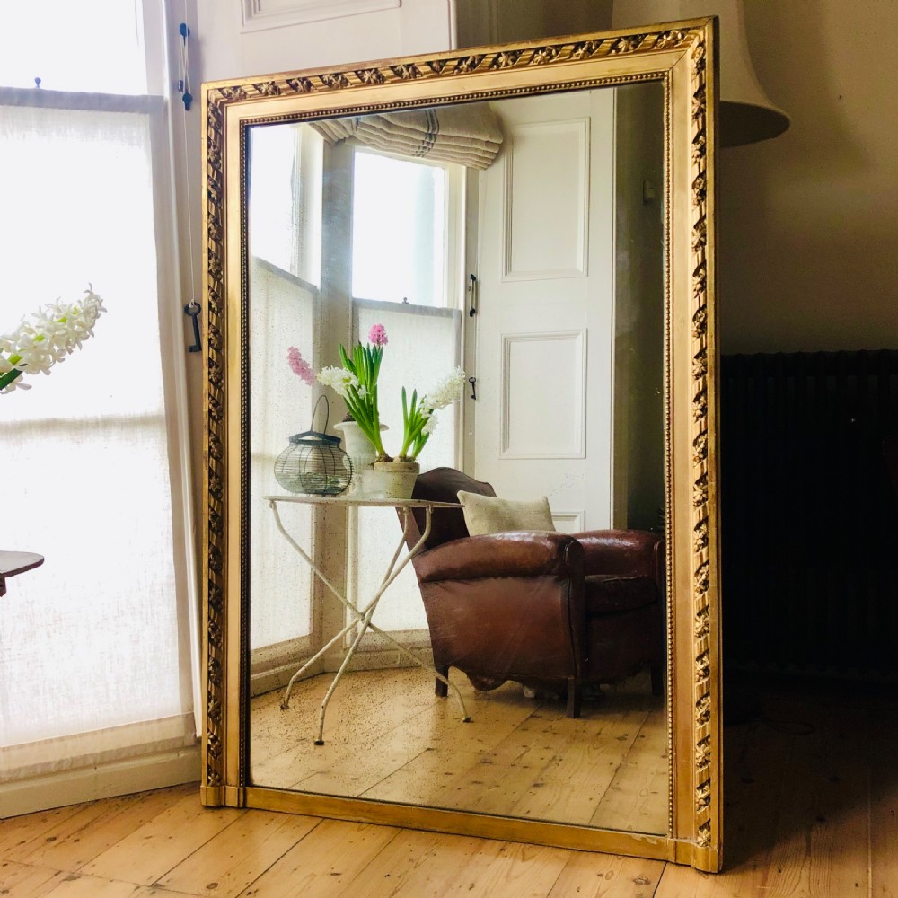 Large Antique French gilt rectangular mirror