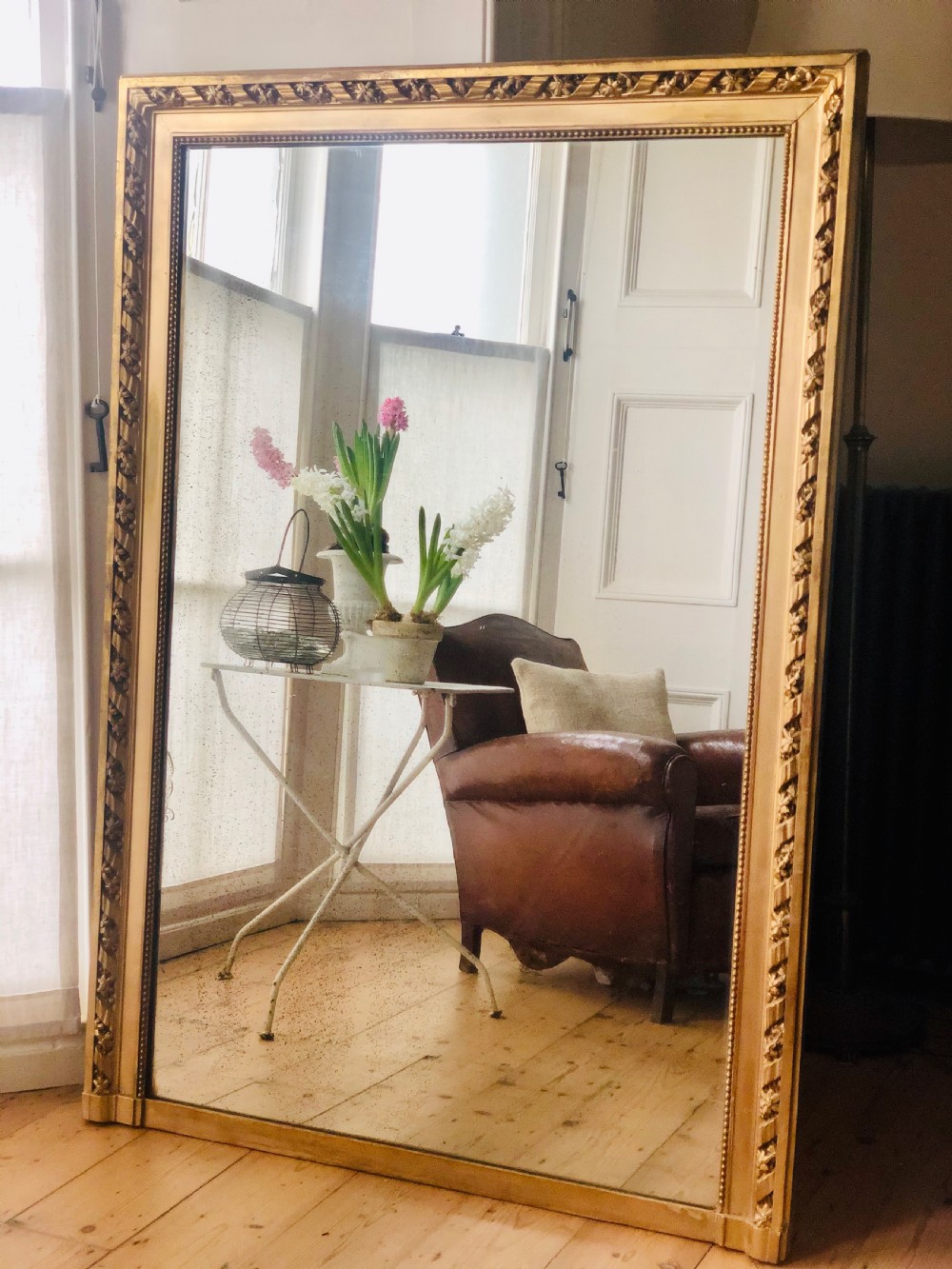 Large Antique French gilt rectangular mirror View II