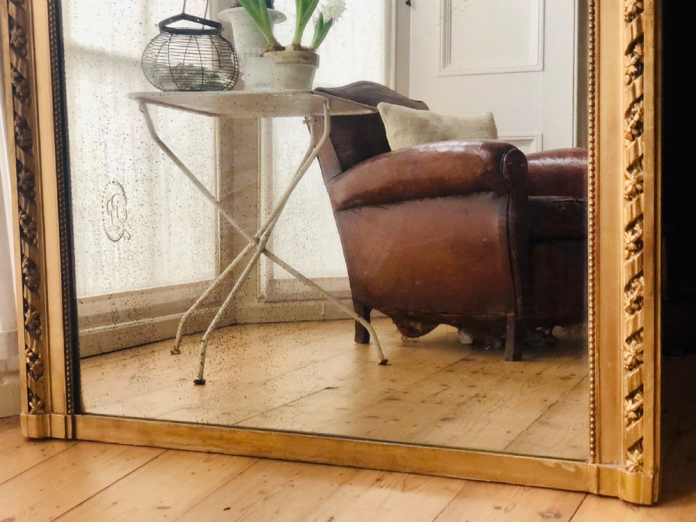 Large Antique French gilt rectangular mirror View IV