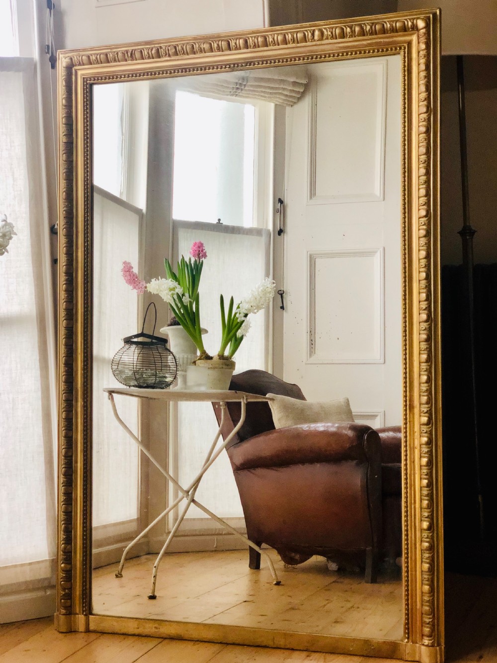 Large Antique French gilt rectangular overmantel mirror 