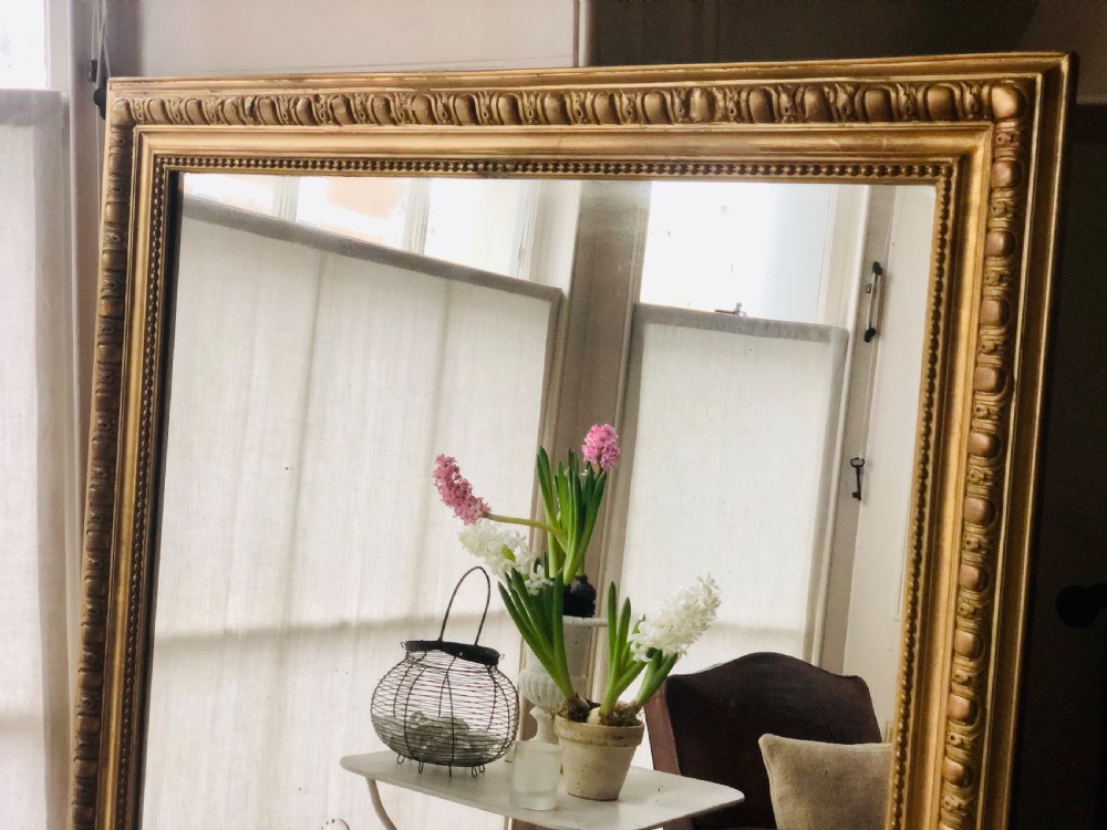 Large Antique French gilt rectangular overmantel mirror  View III