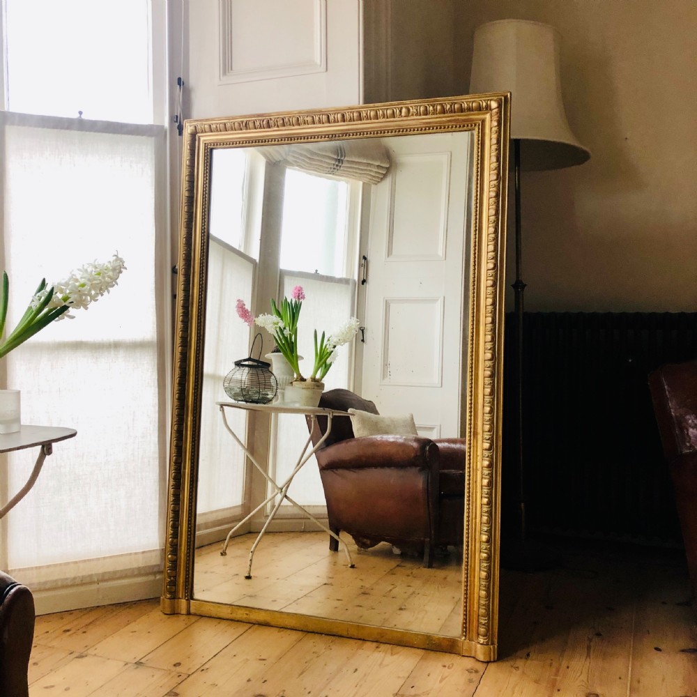 Large Antique French gilt rectangular overmantel mirror  View IV