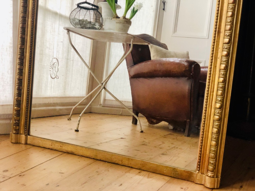 Large Antique French gilt rectangular overmantel mirror  View V