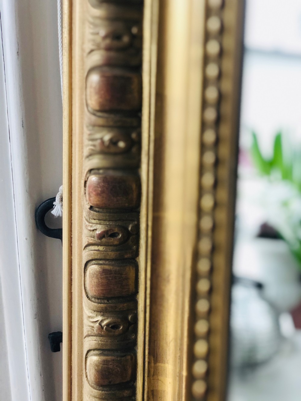 Large Antique French gilt rectangular overmantel mirror  View VI