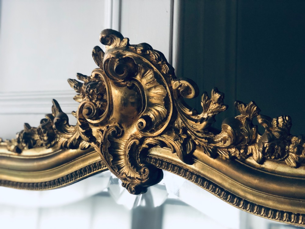 Antique French Louis XV crested gilt leaner mirror View III
