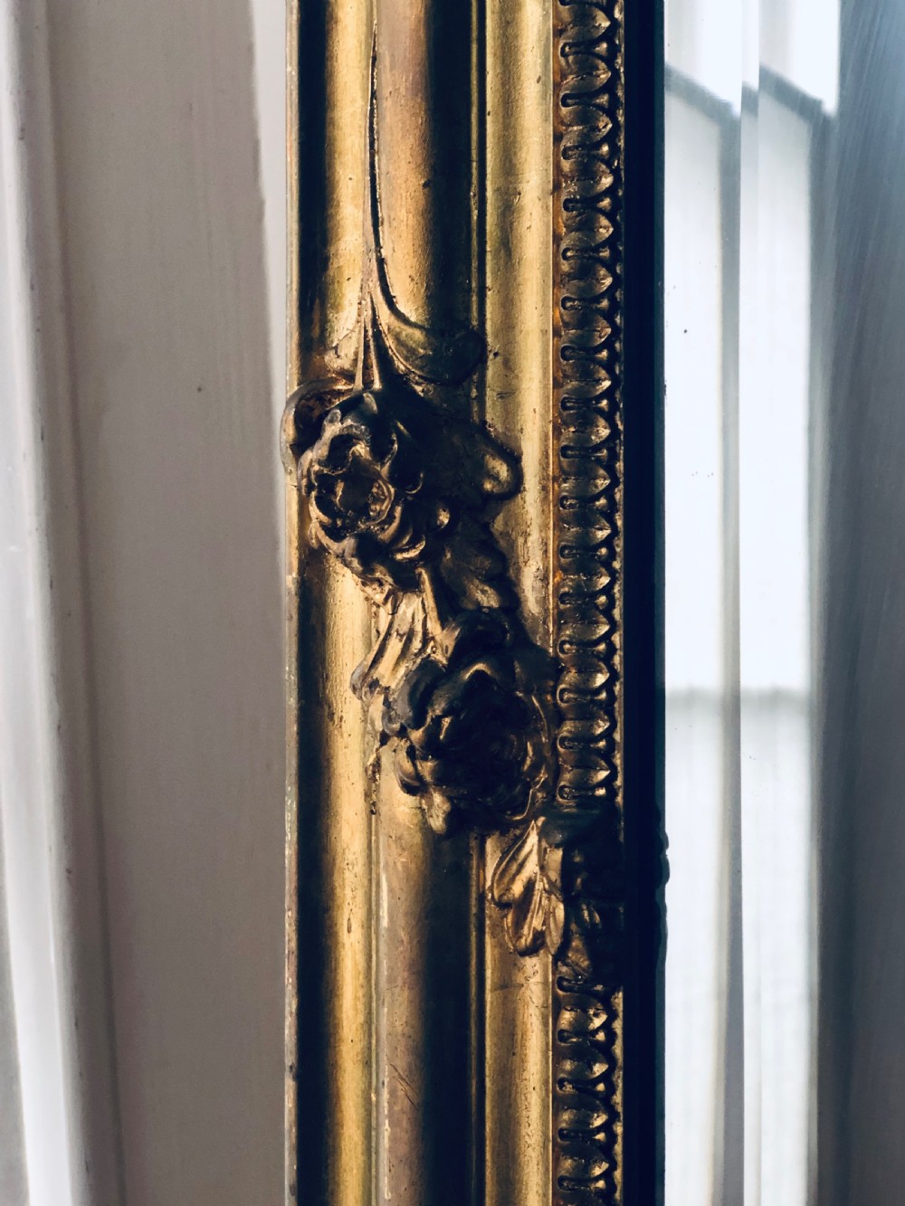 Antique French Louis XV crested gilt leaner mirror View IV