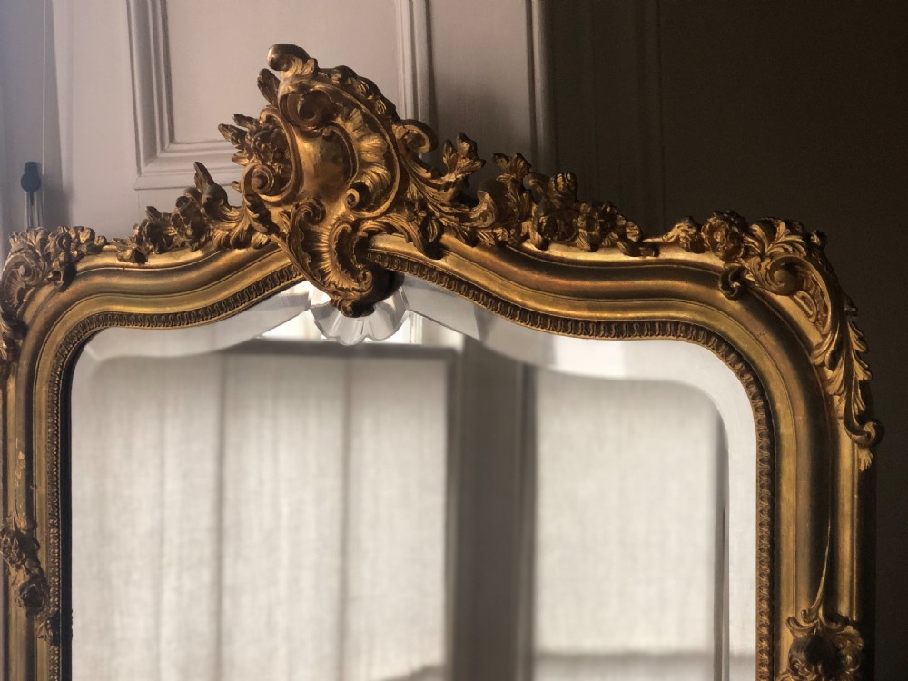 Antique French Louis XV crested gilt leaner mirror View VI