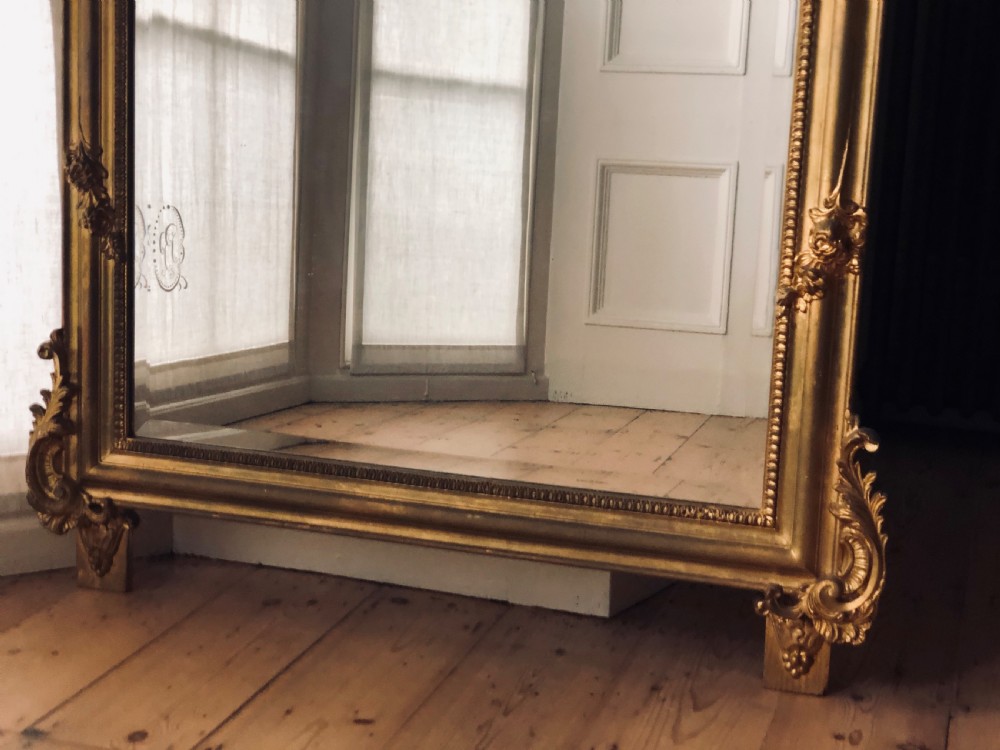 Antique French Louis XV crested gilt leaner mirror View VIII