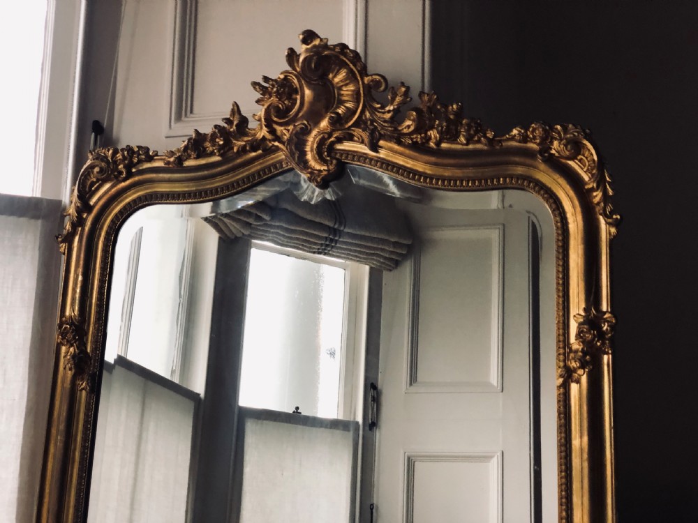Antique French Louis XV crested gilt leaner mirror View IX