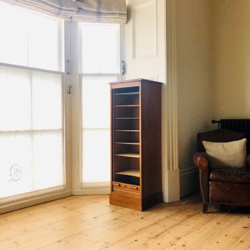 Antique French oak tambour front filing cabinet  View IV