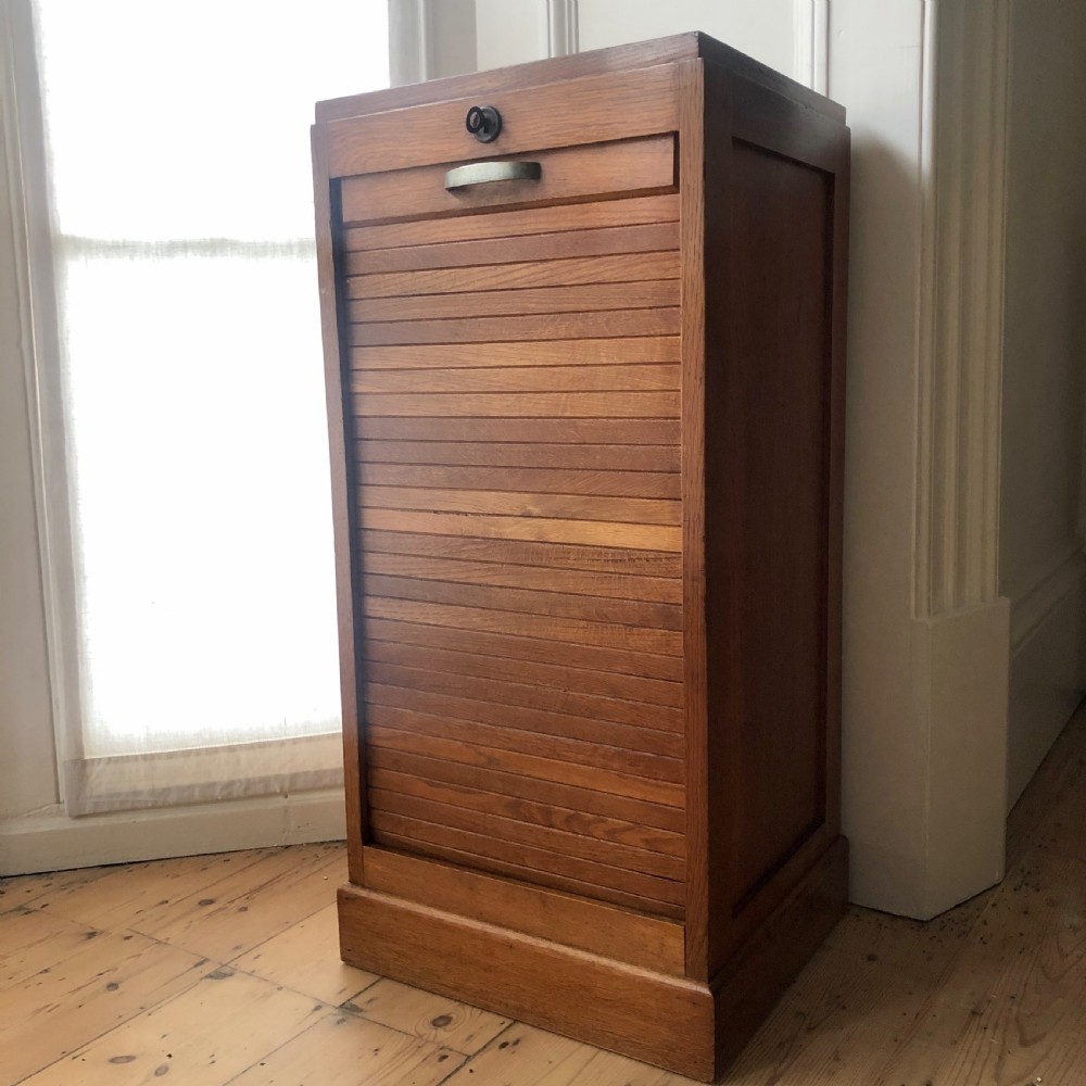 1930s vintage French oak tambour filing cabinet