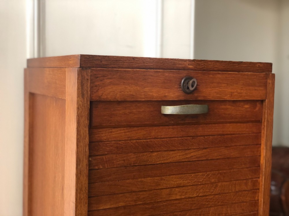 1930s vintage French oak tambour filing cabinet View VI