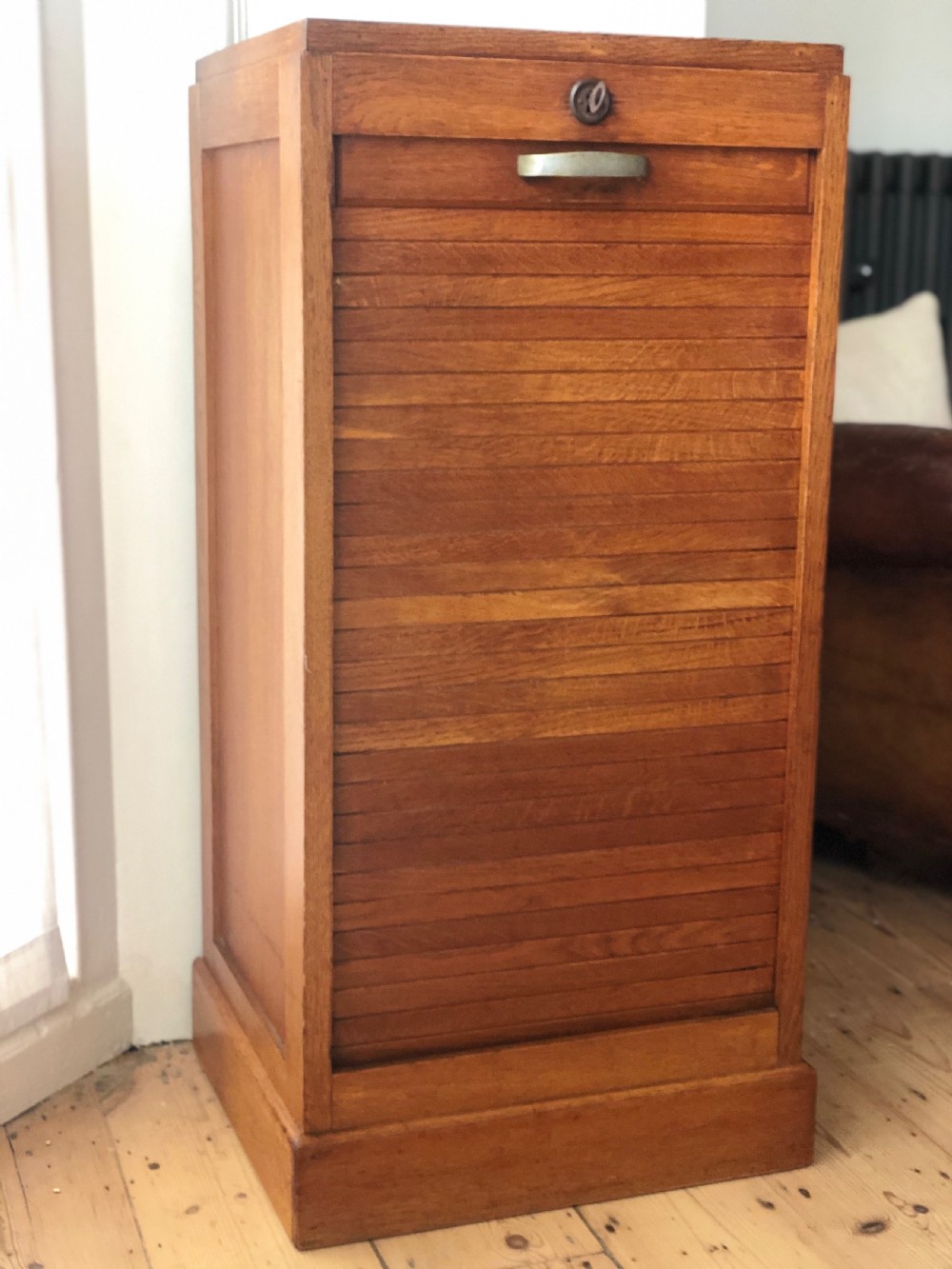 1930s vintage French oak tambour filing cabinet View VII