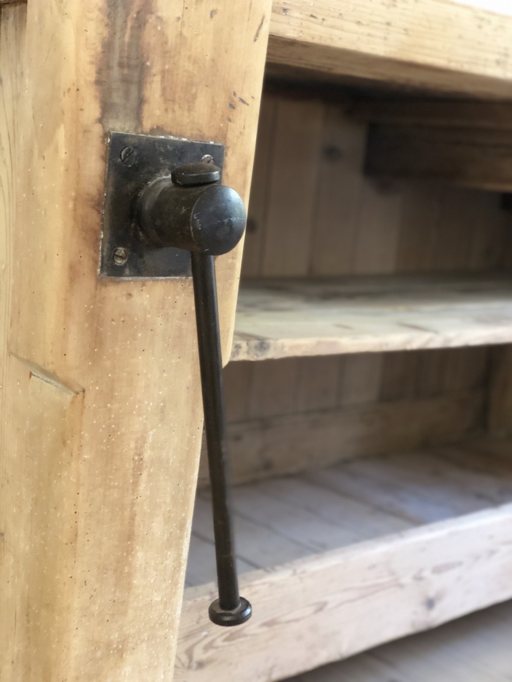 French antique industrial workbench with vice View IX