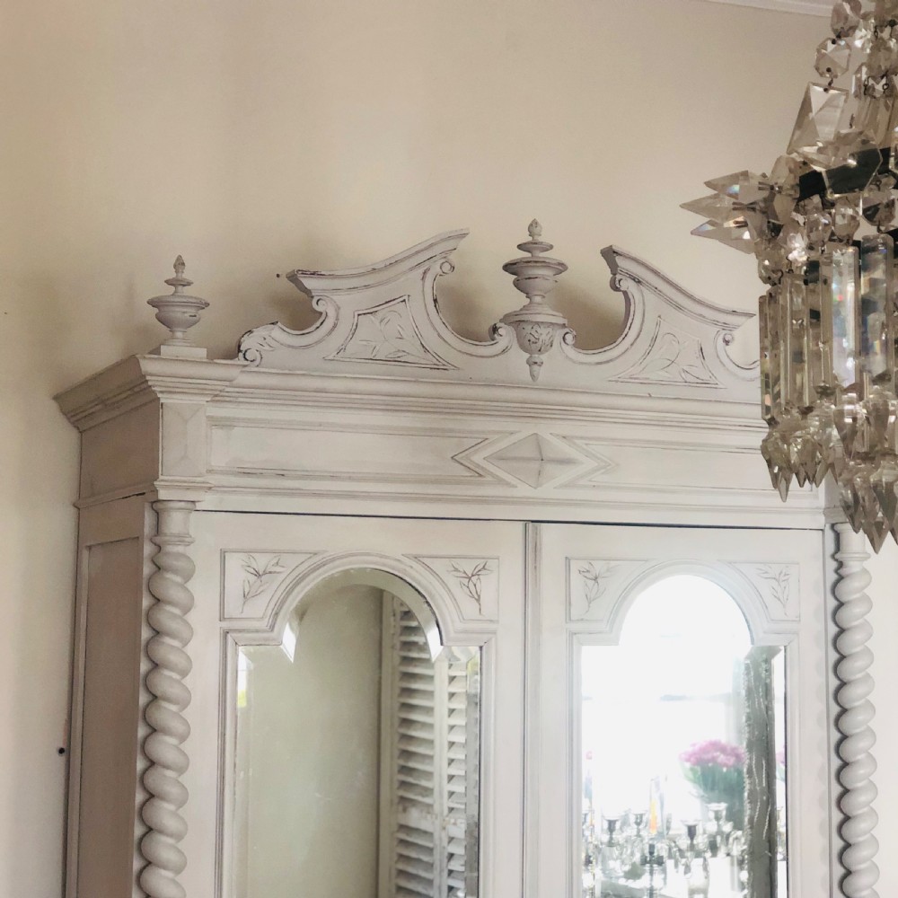 Antique French painted mirrored double armoire View II