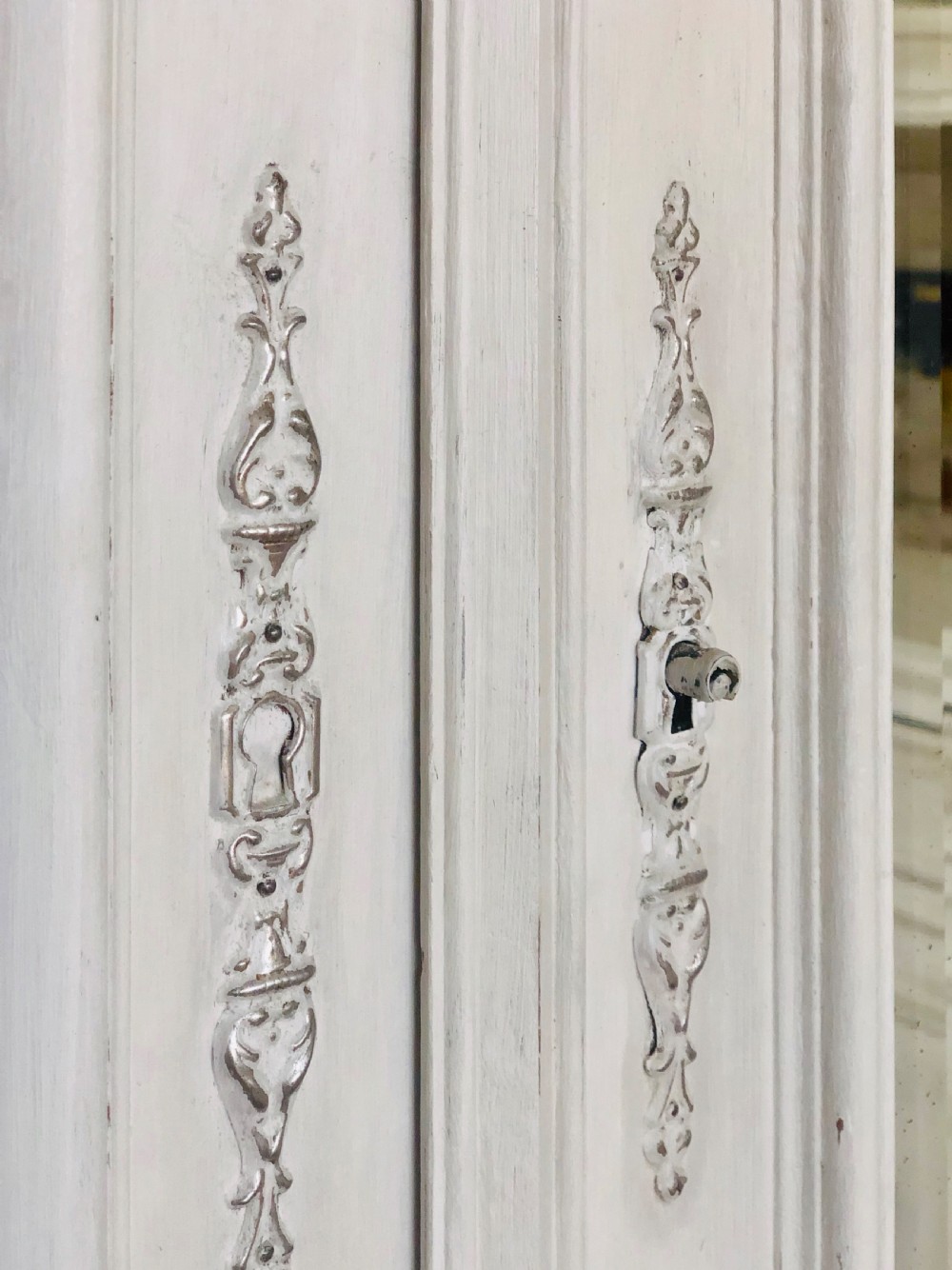 Antique French painted mirrored double armoire View III