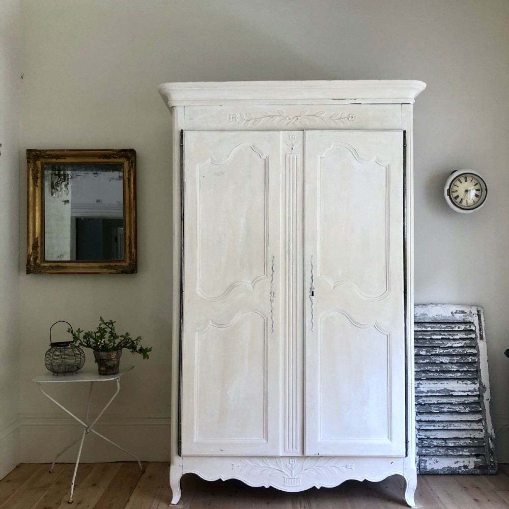 19th century French Antique French Painted armoire wardrobe with hanging rail