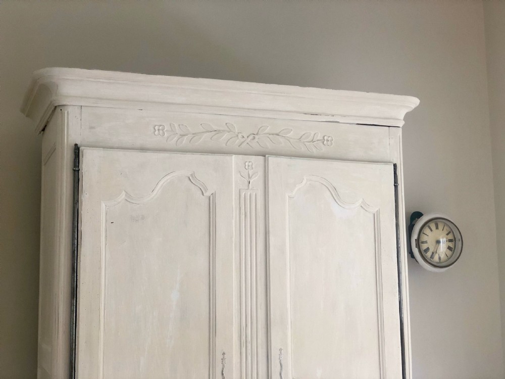 19th century French Antique French Painted armoire wardrobe with hanging rail View V