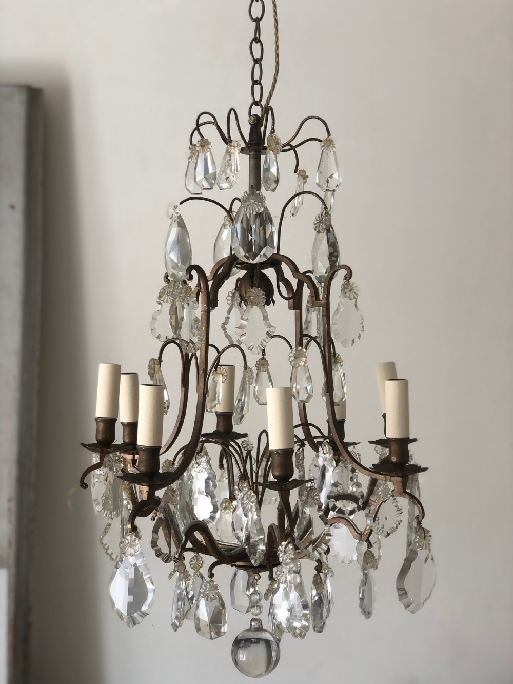 Large 19th century French cage chandelier - rewired