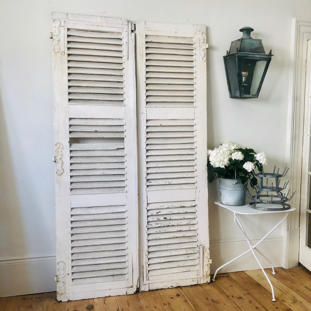 Antique French oak painted shutters - moustache hinges  View II