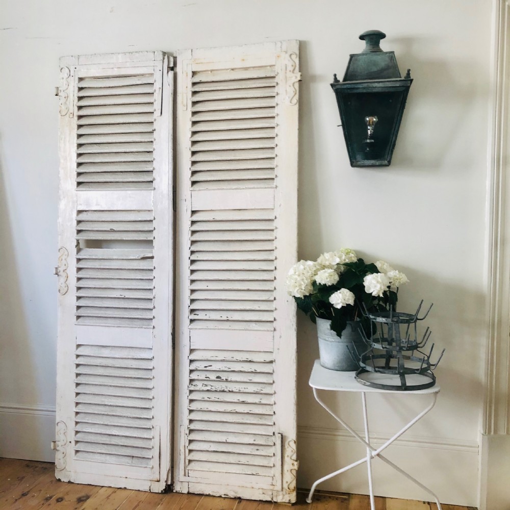 Antique French oak painted shutters - moustache hinges  View IV