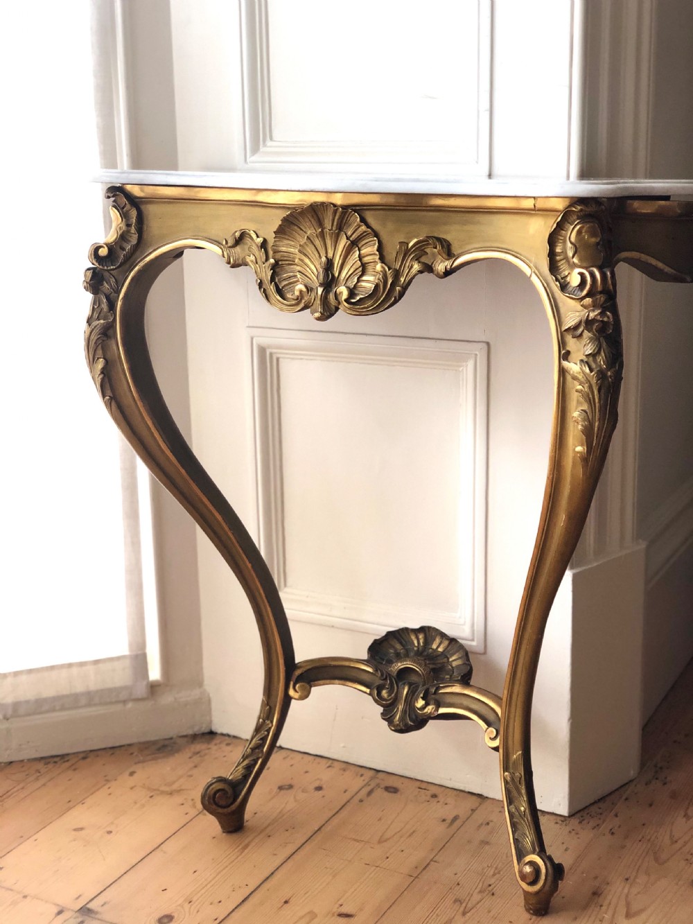 19th century antique French gilt and marble console table