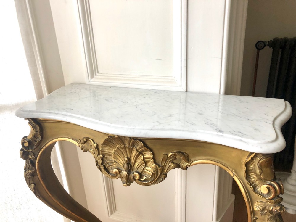 19th century antique French gilt and marble console table View V